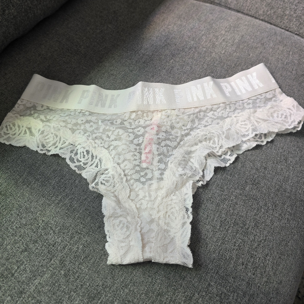 PINK White Lace Cheeky/Tanga Panty Medium